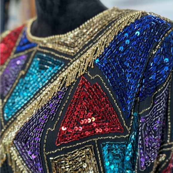 Vintage 80s/90s Niteline by Della Roufogali sequin dress colorful - Picture 5 of 16